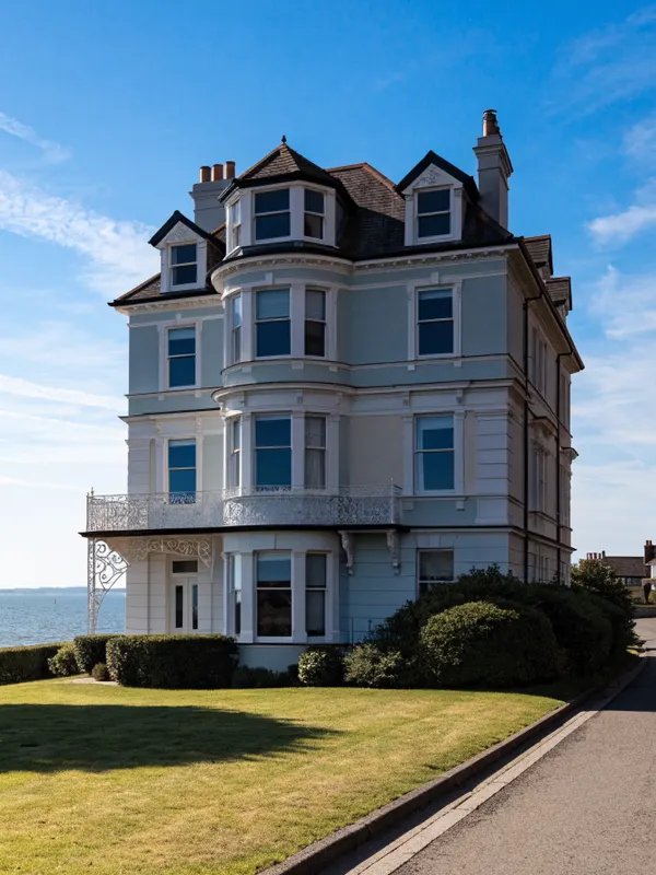 Victorian seaside villa with bay windows overlooking the sea